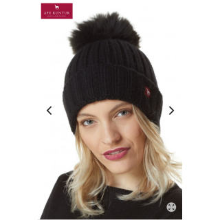 Rippenstrick-Mütze BIANCA mit Bommel Baby Alpaka