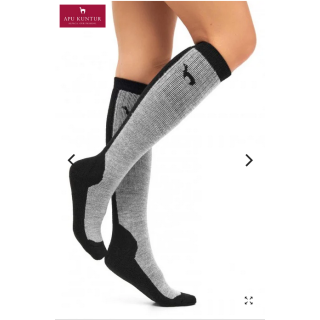 Alpaka Skisocken Damen Herren Stutzen Sport Knie-Strümpfe Jagd-Socke schwarz/grau 39-41